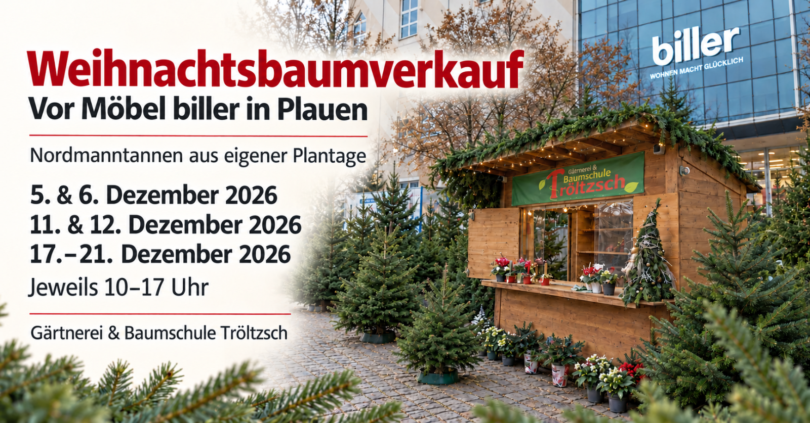 Weihnachtsbaumverkauf bei Möbel Biller in Plauen 2026
